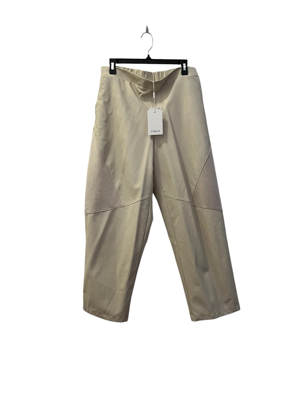 NWT PARKER The Ricki Crop Pants, Faux Leather & Suede, Cream Size L